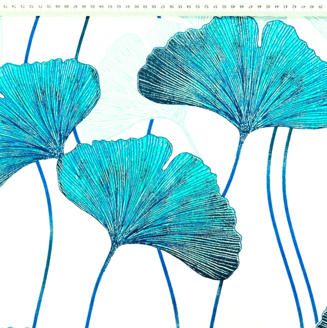 Tela de hojas de ginkgo azul y turquesa 50x80 cm – photo 2